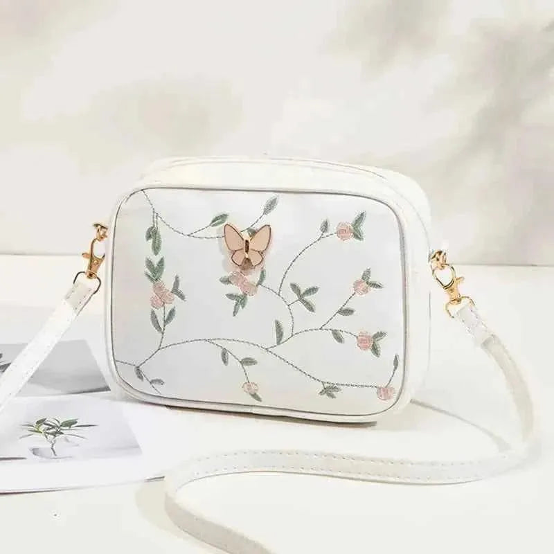 Embroidered Butterfly White Crossbody Bag | Stylish Chic Purse