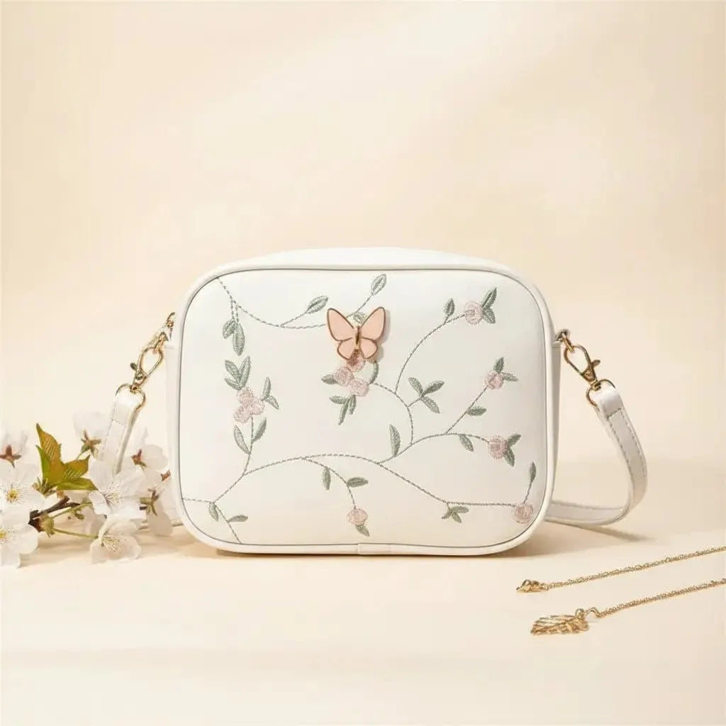 Embroidered Butterfly White Crossbody Bag | Stylish Chic Purse