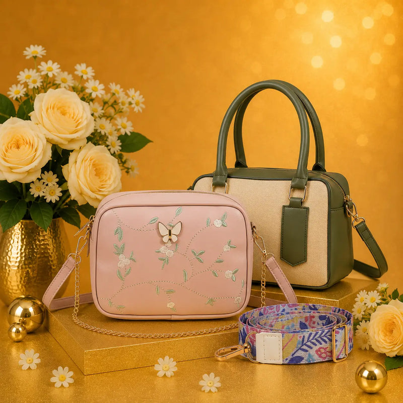 Luxury Everyday Bag Combo-Crossbody + Top Handle + Floral Strap