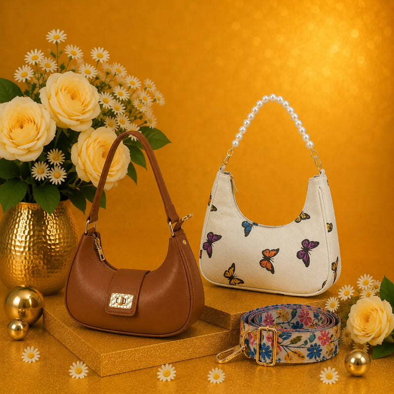Luxury Everyday Bag Combo-Crossbody + Top Handle + Floral Strap