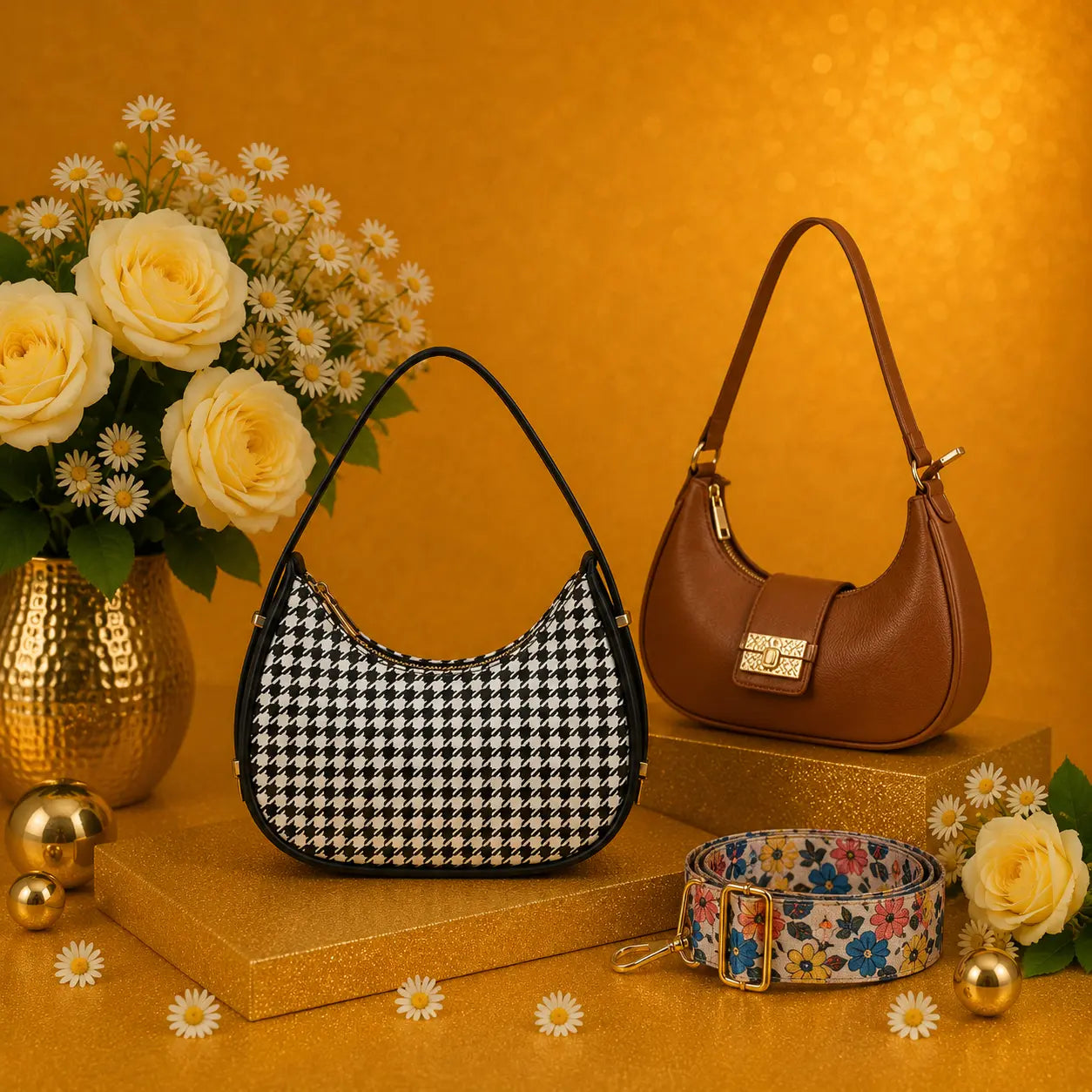 Luxury Everyday Bag Combo-Crossbody + Top Handle + Floral Strap
