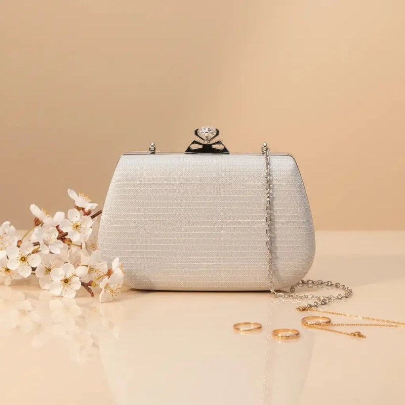 Crystal Crown Silver Evening Clutch with Chain Strap Luxury Bag