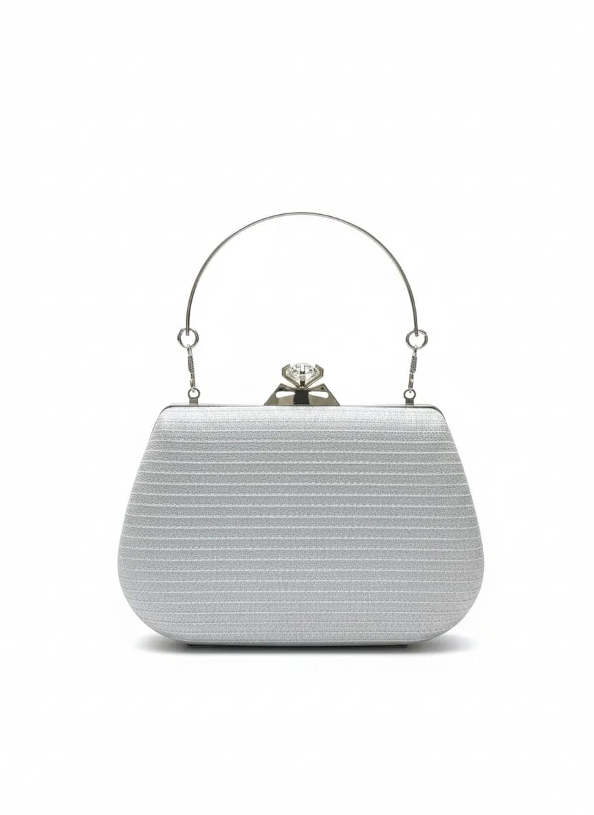 Crystal Crown Silver Evening Clutch with Chain Strap Luxury Bag