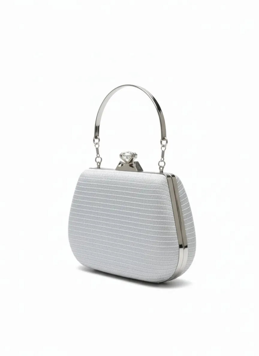 Crystal Crown Silver Evening Clutch with Chain Strap Luxury Bag