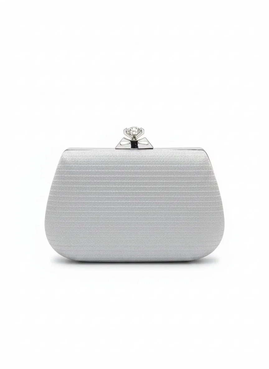 Crystal Crown Silver Evening Clutch with Chain Strap Luxury Bag