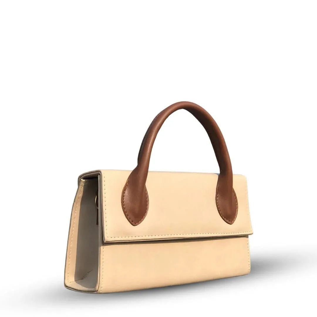 Elegant beige top handle bag for women, structured & chic style