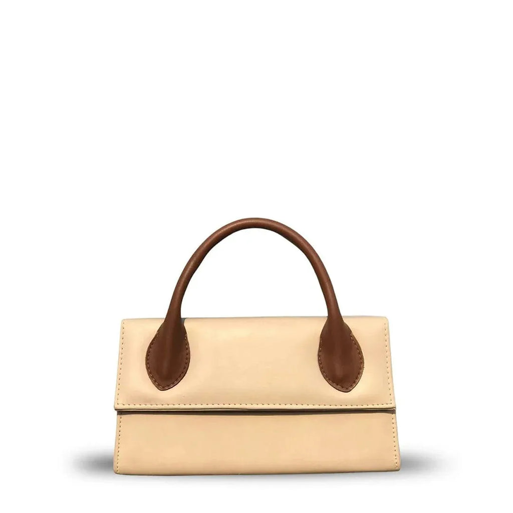 Elegant beige top handle bag for women, structured & chic style
