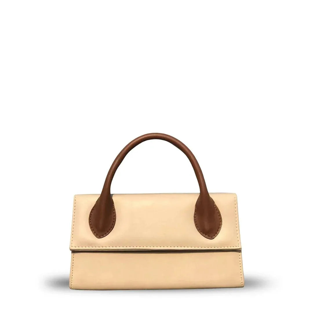 Elegant beige top handle bag for women, structured & chic style
