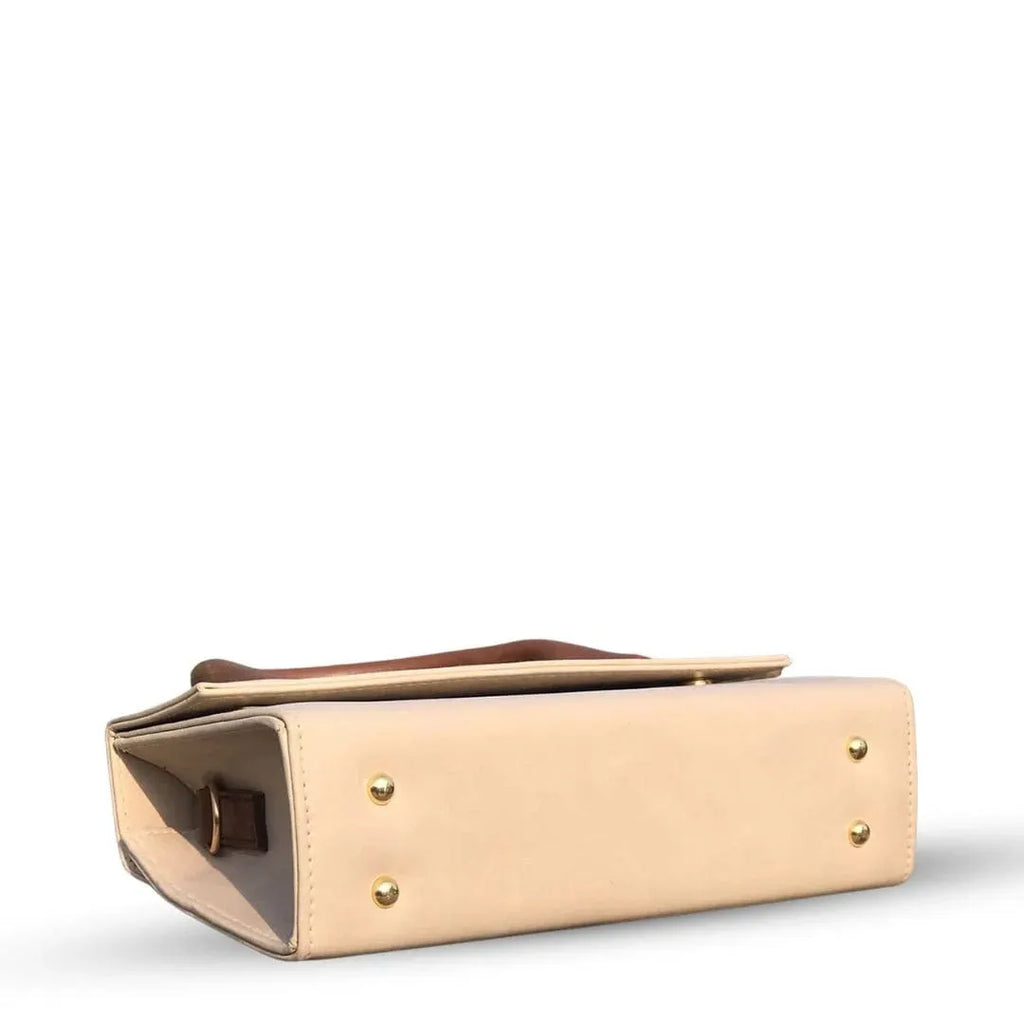 Elegant beige top handle bag for women, structured & chic style