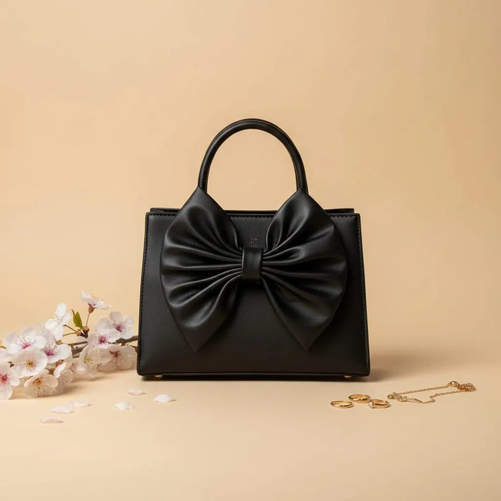 Fleur Bow Black Handbag for Women - In Pakistan