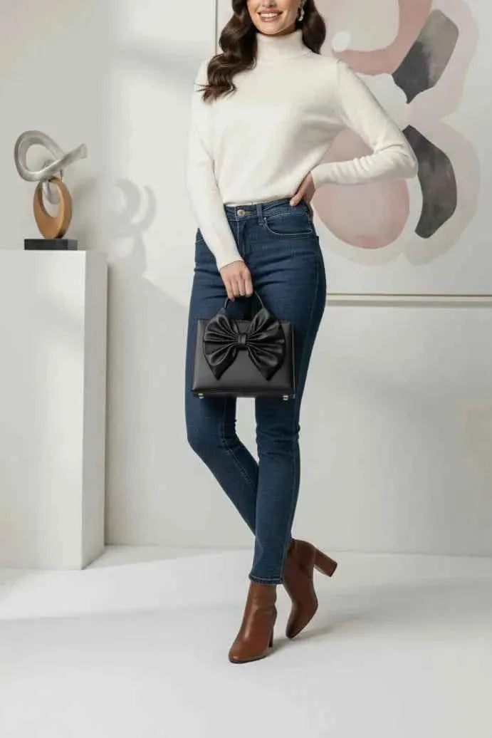 Fleur Bow Black Handbag for Women - In Pakistan