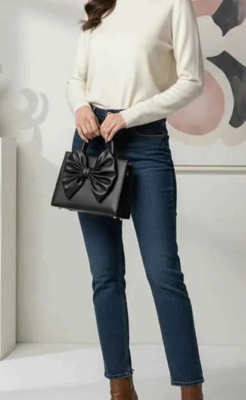 Fleur Bow Black Handbag for Women - In Pakistan