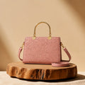 Noir Flora Pink Tote Bag for Women – Gold Handle PU Leather