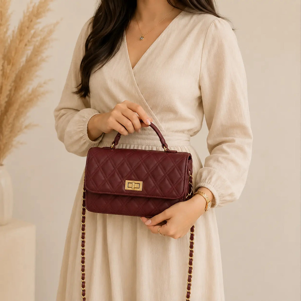 Elegant Quilted HAR-4 Maroon Women’s Handbag – Stylish Designer Bag by IK Royal Gallery