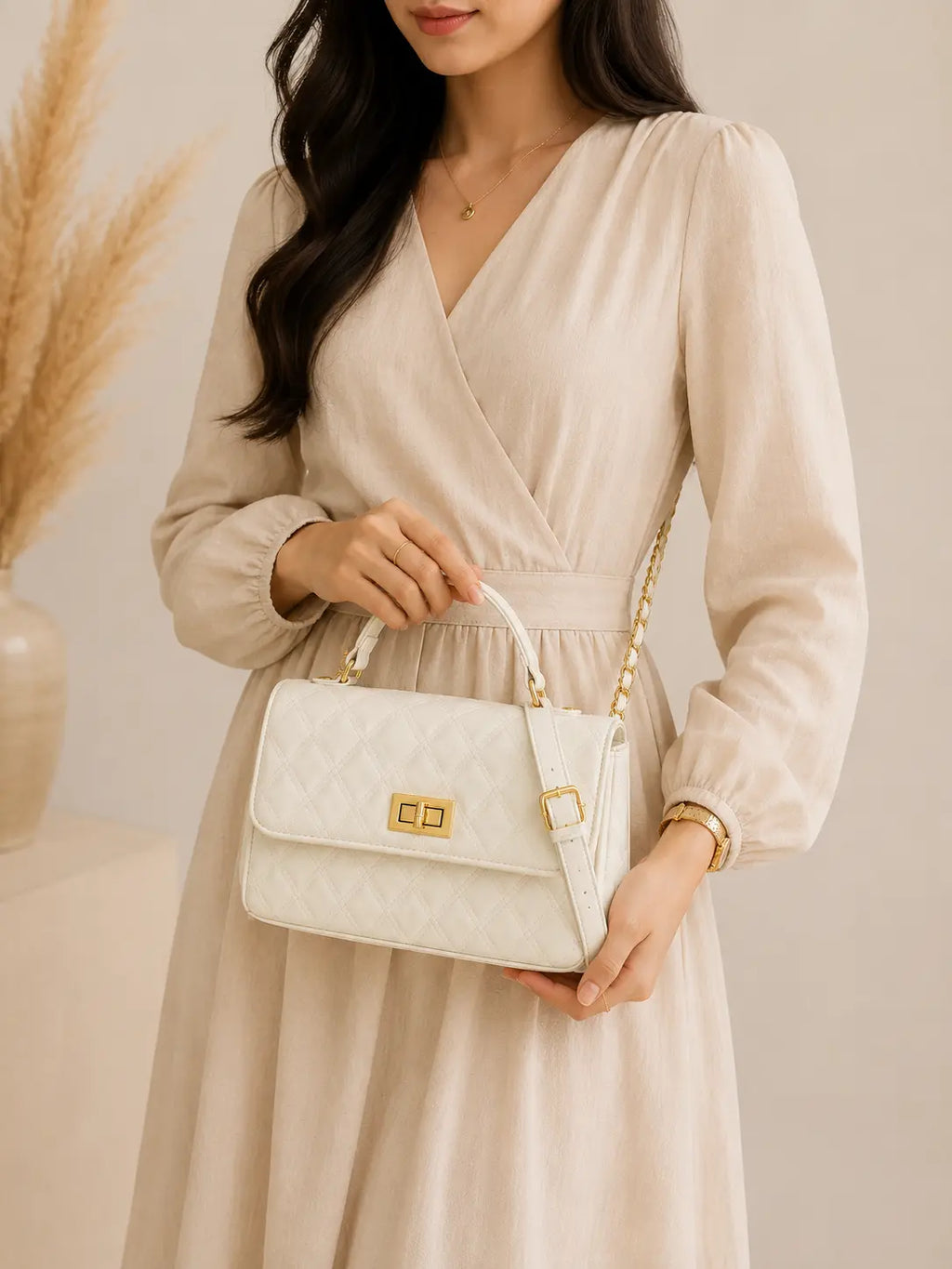 Elegant Quilted HAR-4 White Women’s Handbag – Stylish Designer Bag by IK Royal Gallery