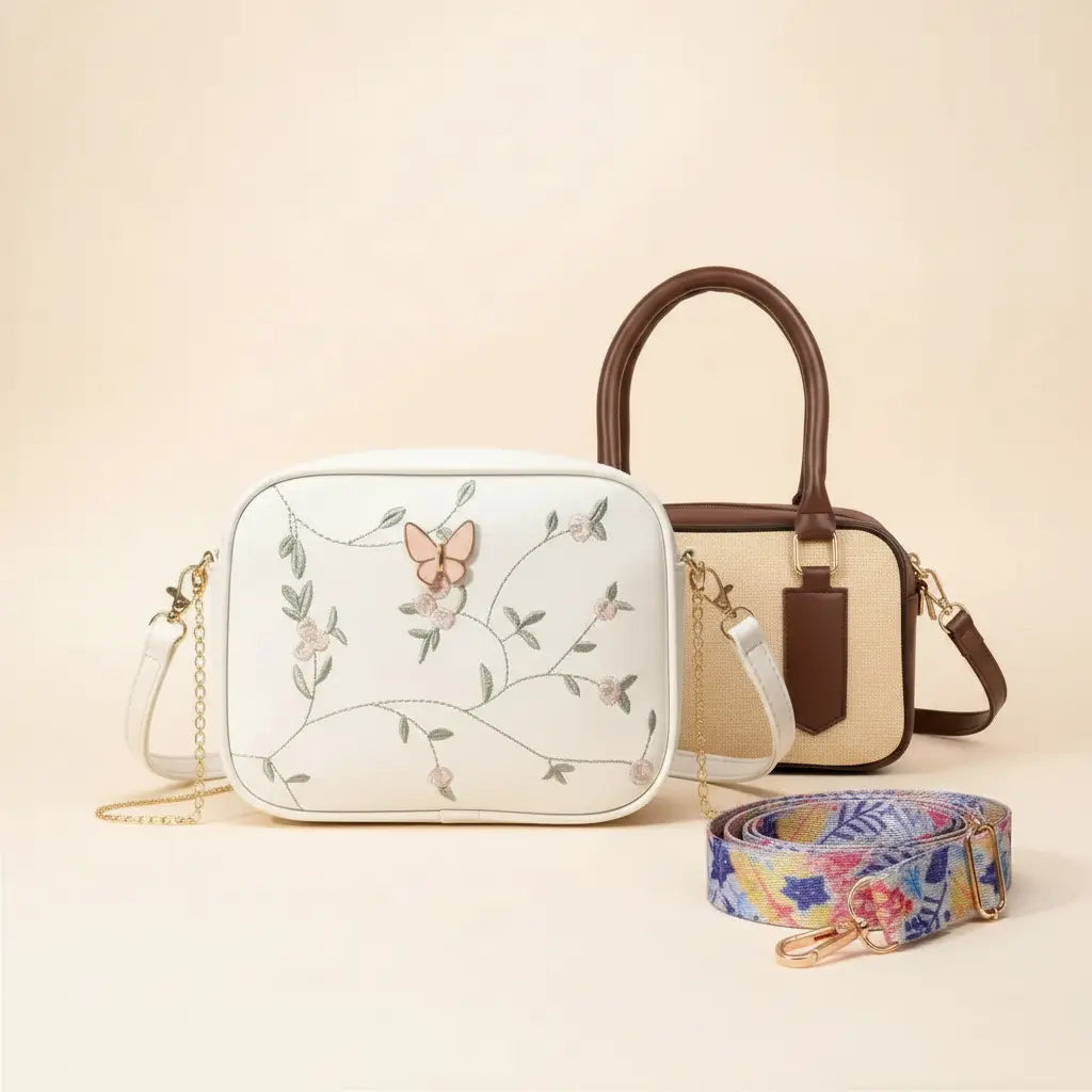 Get Everyday Bag Combo – Crossbody + Top Handle + Floral Strap