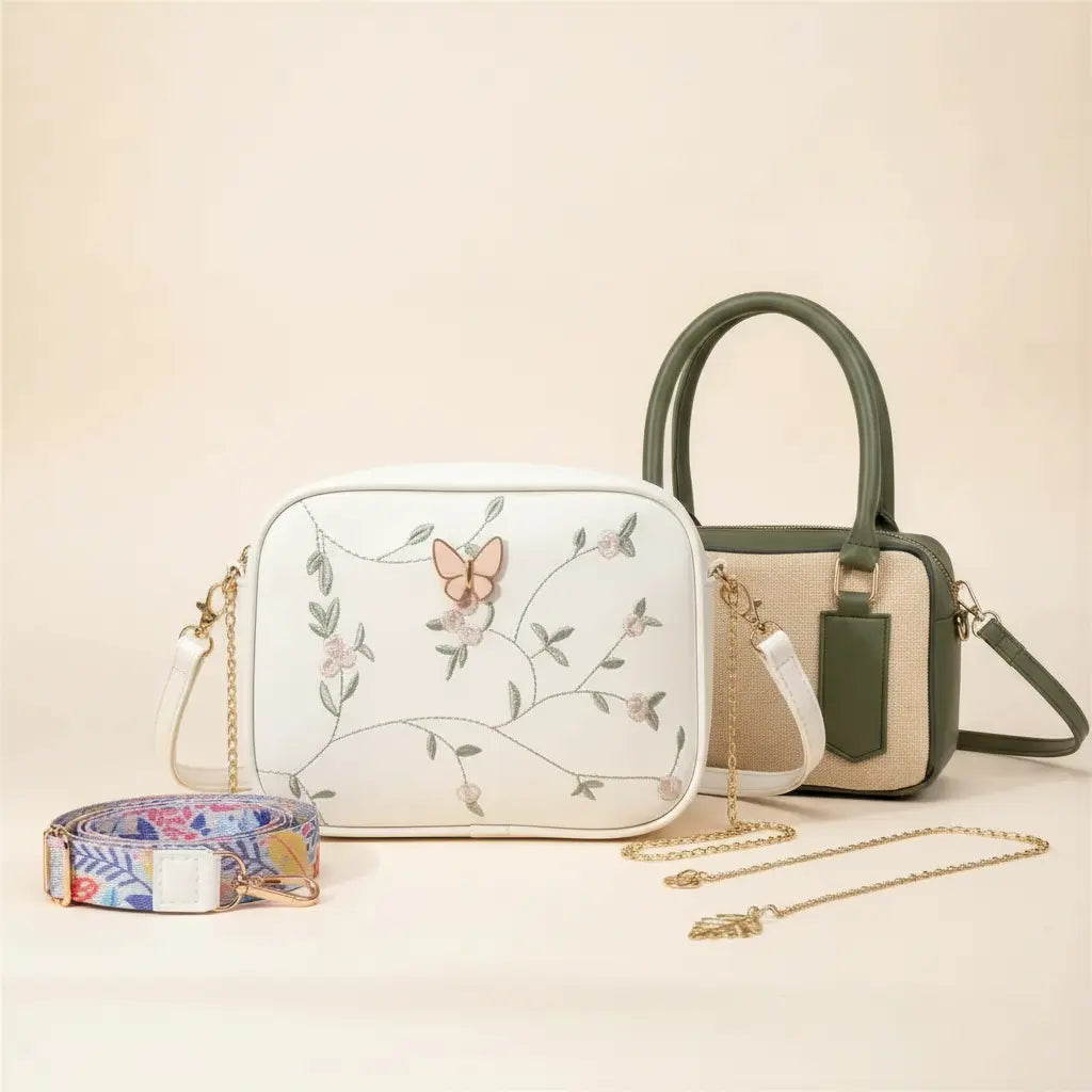 Get Everyday Bag Combo – Crossbody + Top Handle + Floral Strap