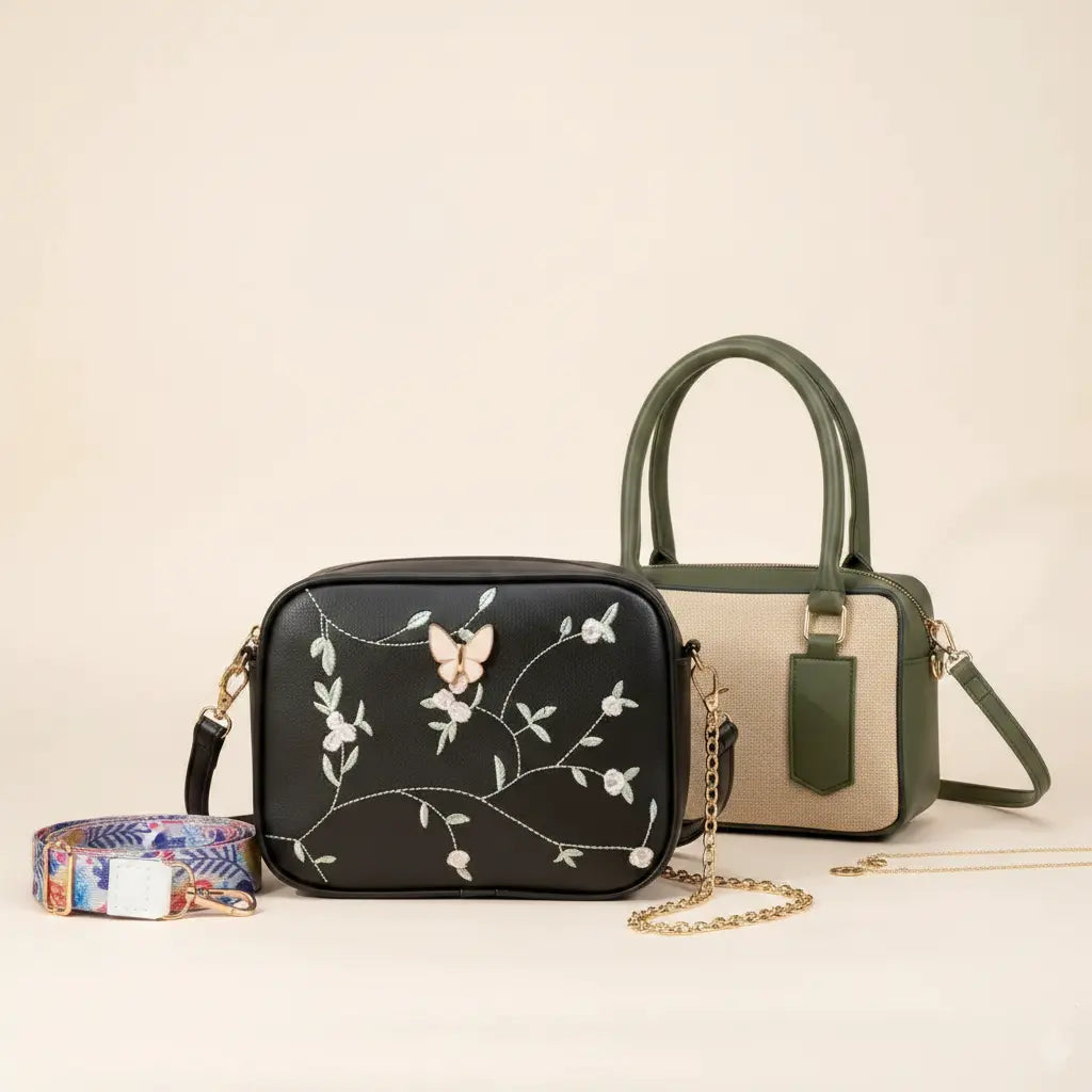 Get Everyday Bag Combo – Crossbody + Top Handle + Floral Strap
