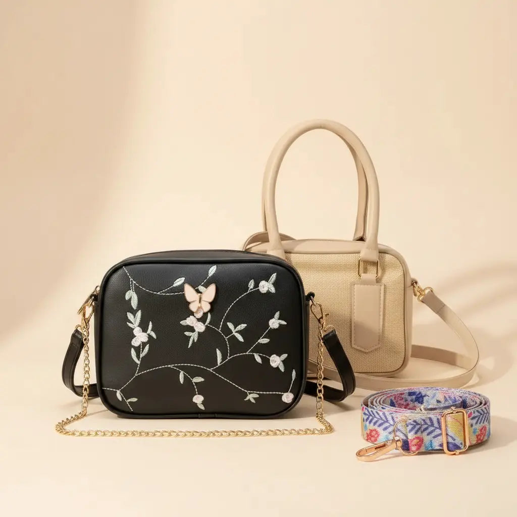 Get Everyday Bag Combo – Crossbody + Top Handle + Floral Strap