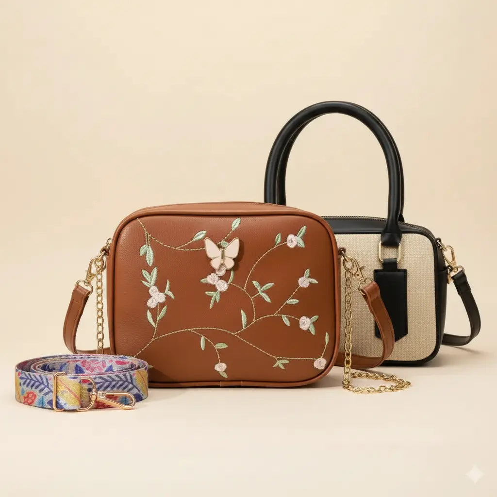 Get Everyday Bag Combo – Crossbody + Top Handle + Floral Strap