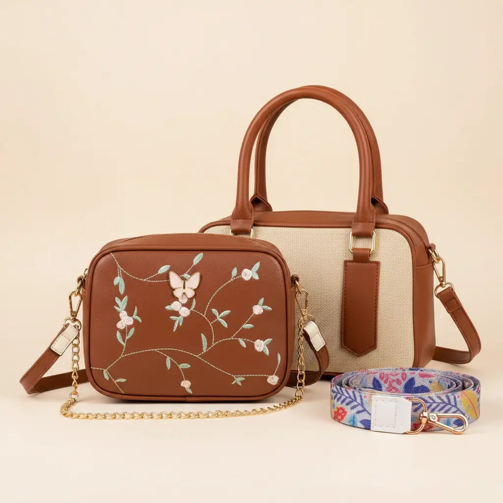 Get Everyday Bag Combo – Crossbody + Top Handle + Floral Strap