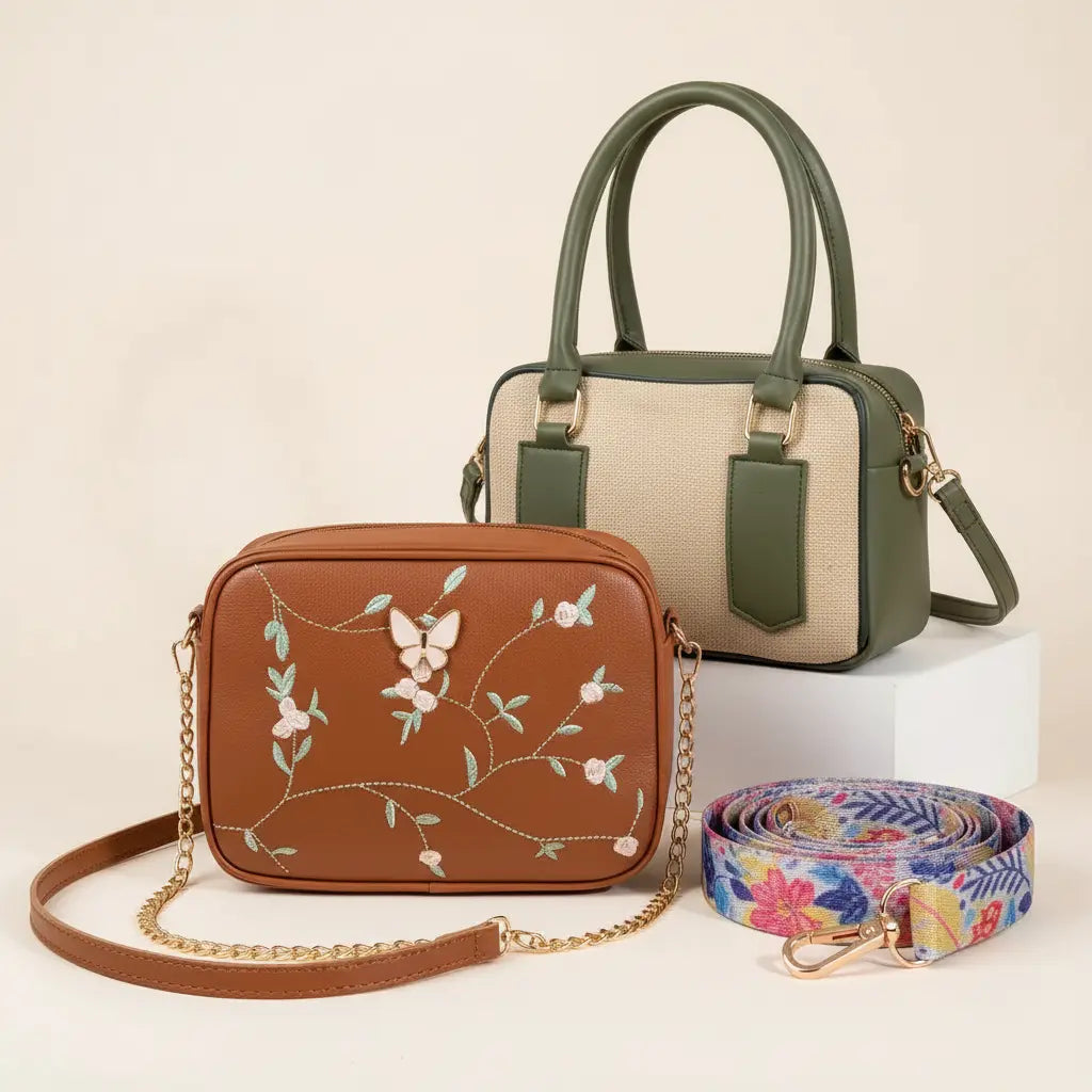 Get Everyday Bag Combo – Crossbody + Top Handle + Floral Strap