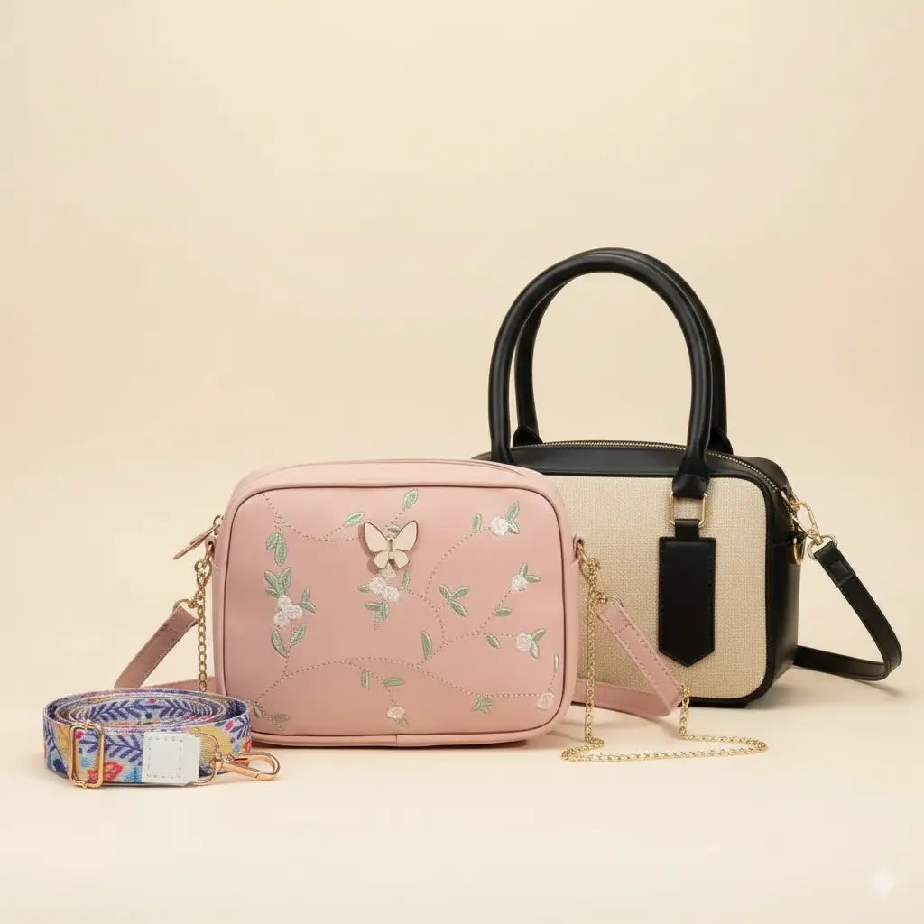 Get Everyday Bag Combo – Crossbody + Top Handle + Floral Strap