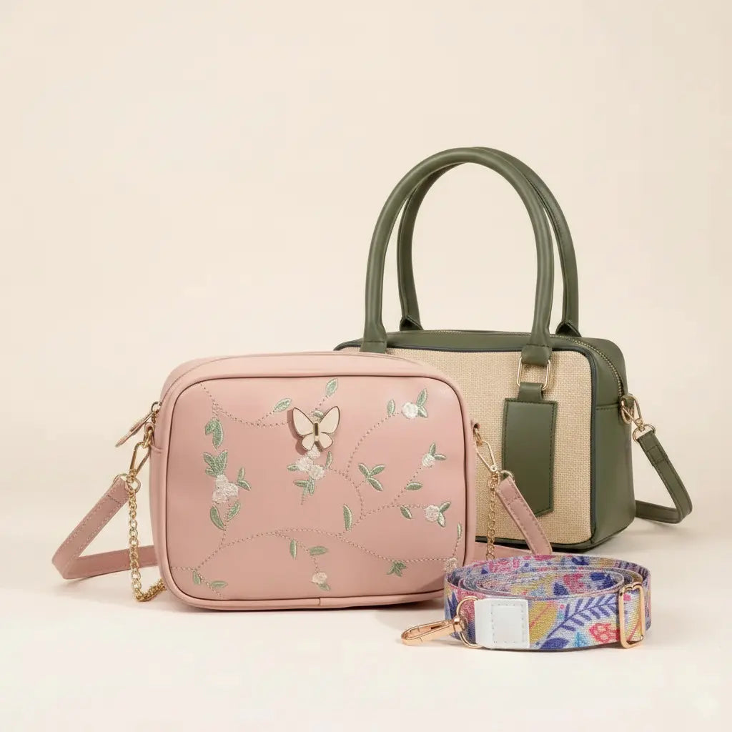 Get Everyday Bag Combo – Crossbody + Top Handle + Floral Strap