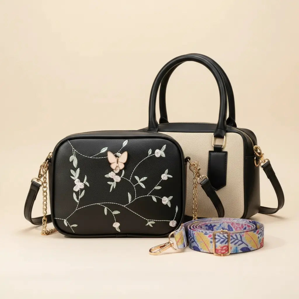 Get Everyday Bag Combo – Crossbody + Top Handle + Floral Strap