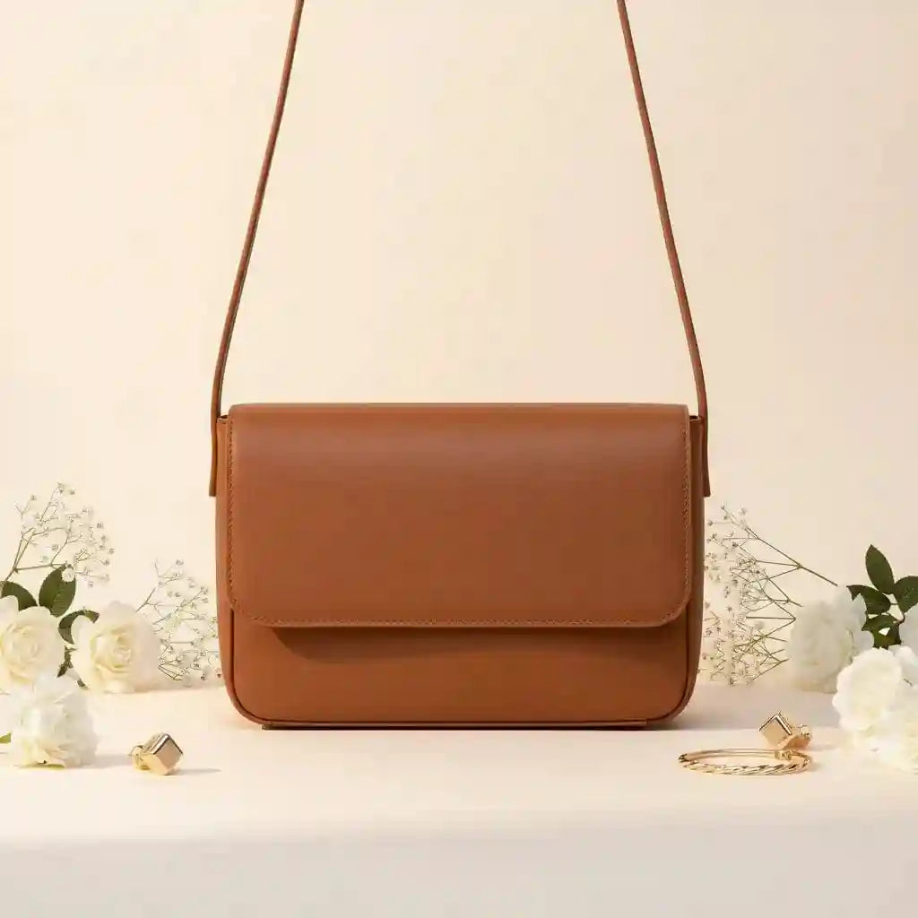 Magnetic Button Strap Women’s Crossbody Bag Stylish Brown
