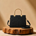Noir Flora Black Tote Bag for Women – Gold Handle PU Leather