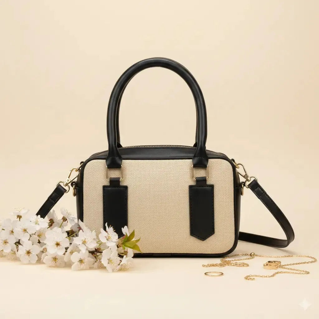 Noor Classic Black Handbag – Elegant Top Handle Bag with Long Strap for Women & Girls