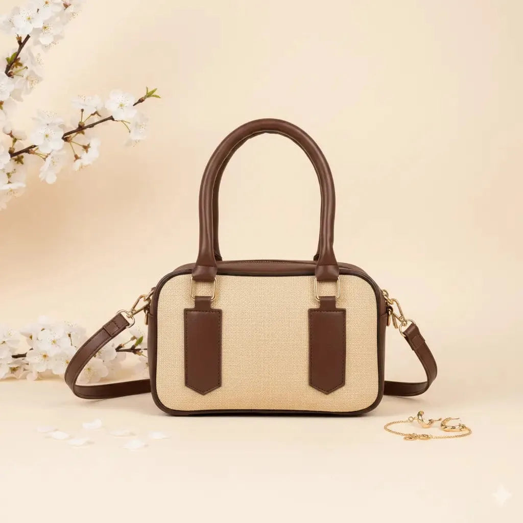 Noor Classic Brown Handbag – Elegant Top Handle Bag with Long Strap for Women & Girls