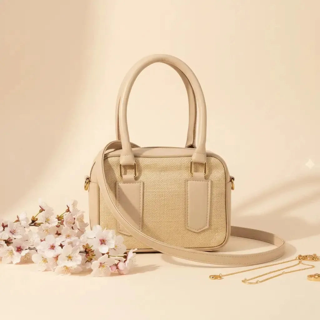 Noor Classic Beige Handbag – Elegant Top Handle Bag with Long Strap for Women & Girls