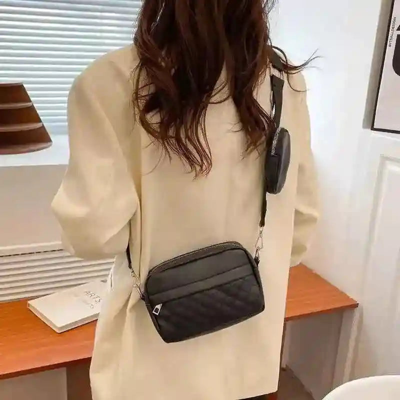 Quilted Black Crossbody Bag with Coin Pocket for Women
