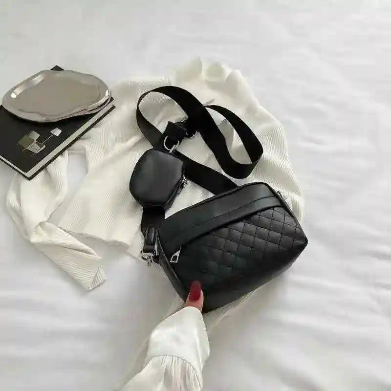 Quilted Black Crossbody Bag with Coin Pocket for Women