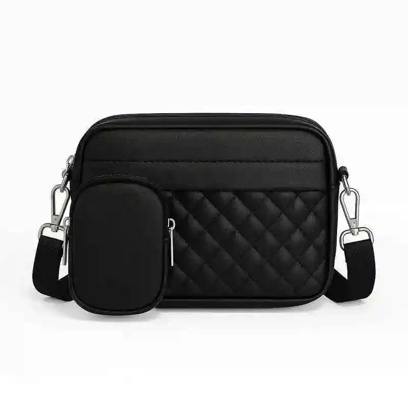 Quilted Black Crossbody Bag with Coin Pocket for Women