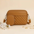 Quilted Brown Crossbody Bag with Coin Pocket for Women