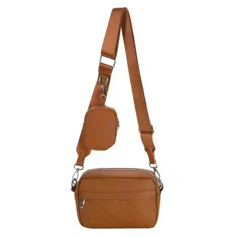 Quilted Brown Crossbody Bag with Coin Pocket for Women