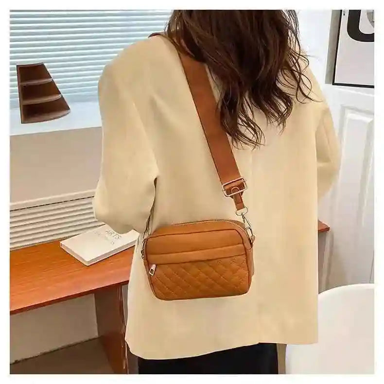 Quilted Brown Crossbody Bag with Coin Pocket for Women
