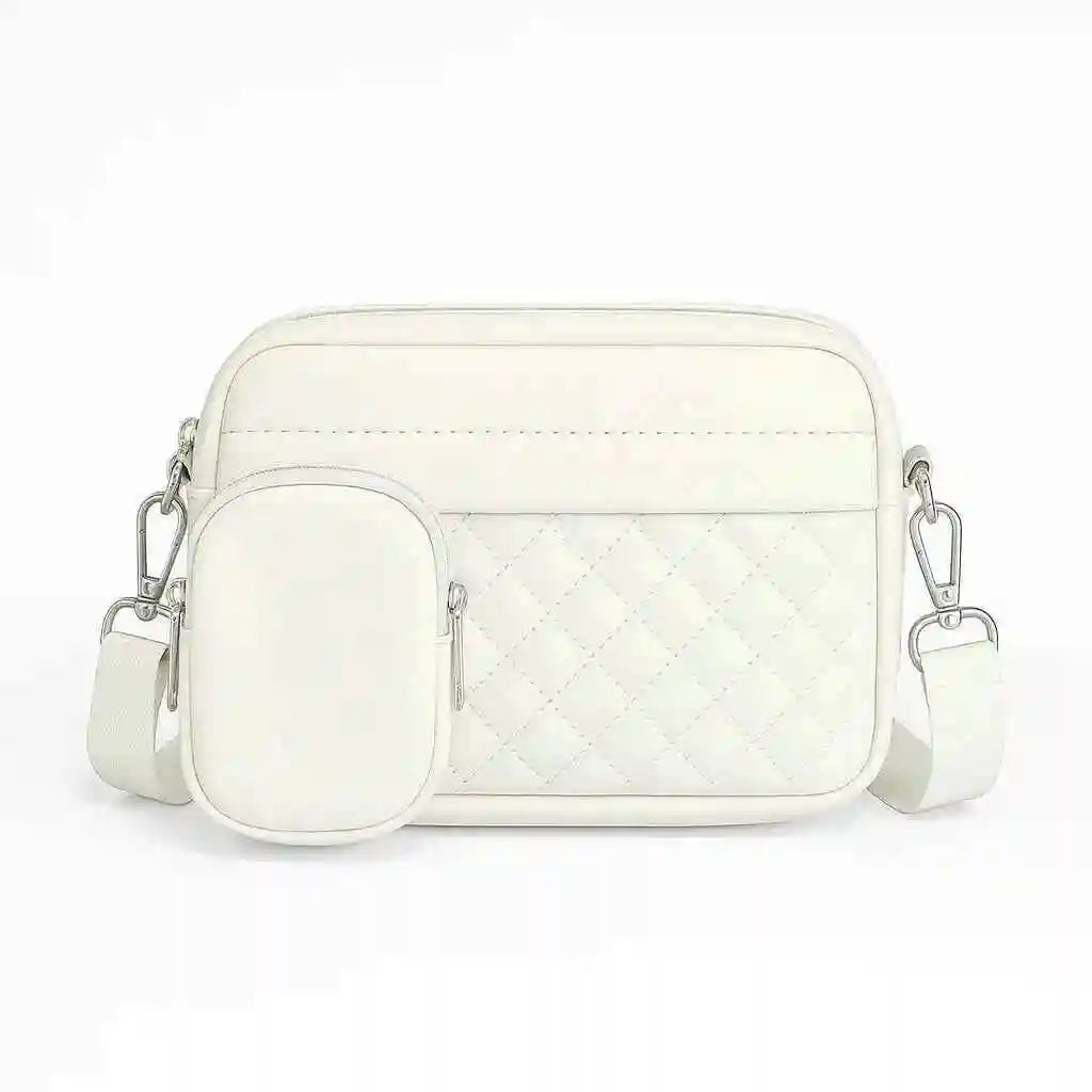 Quilted White Crossbody Bag with Coin Pocket for Women