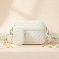 Quilted White Crossbody Bag with Coin Pocket for Women