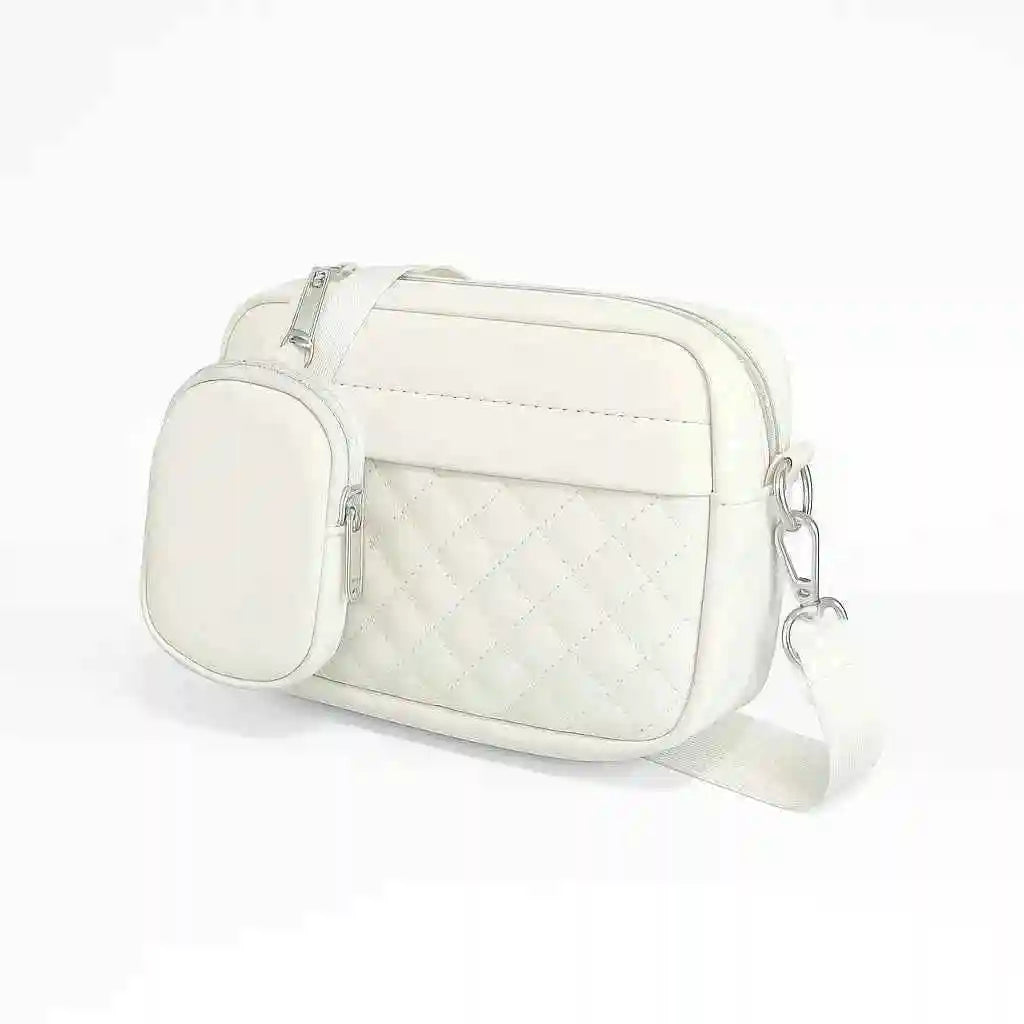 Quilted White Crossbody Bag with Coin Pocket for Women