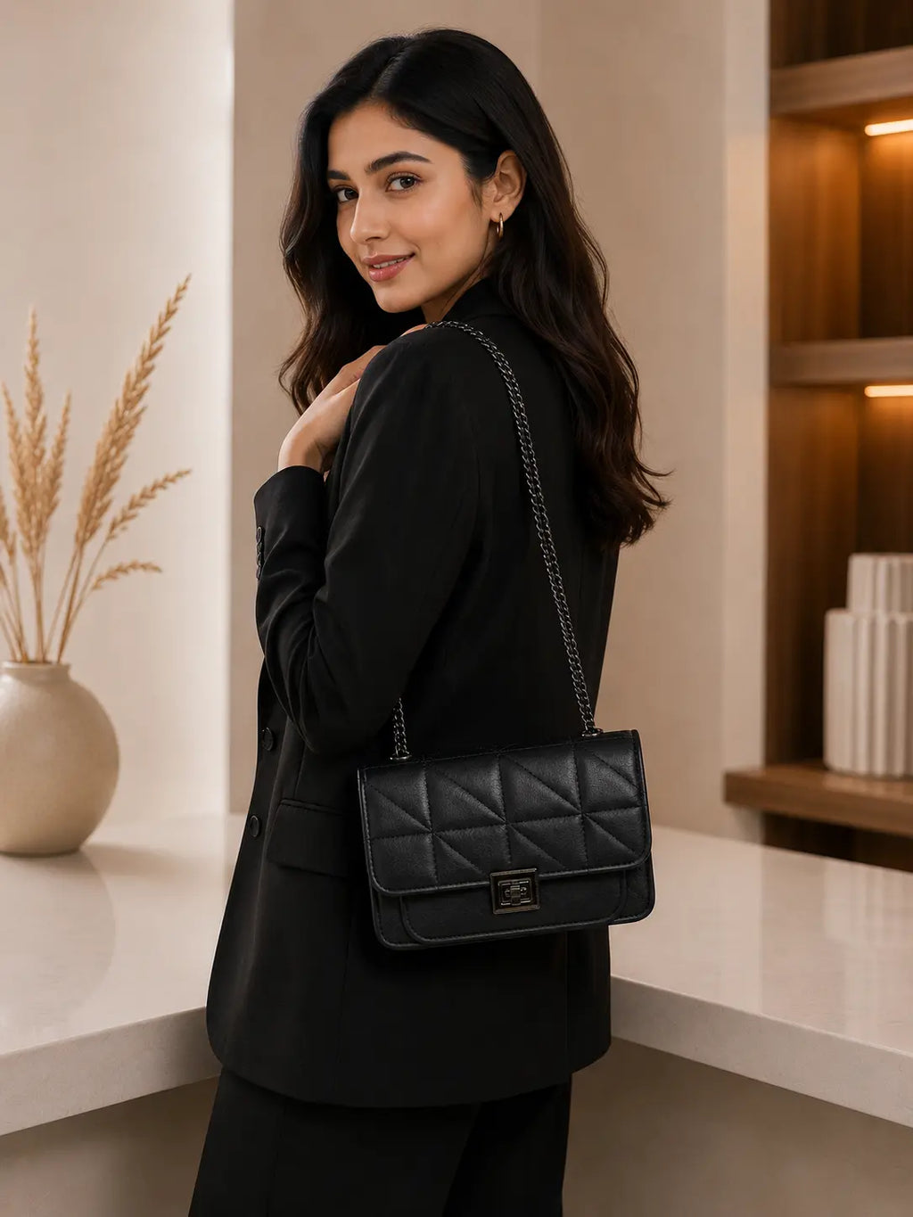 Quilted Black Crossbody Bag for Women Stylish Ladies Handbag in Pakistan | Trendy & Elegant Design