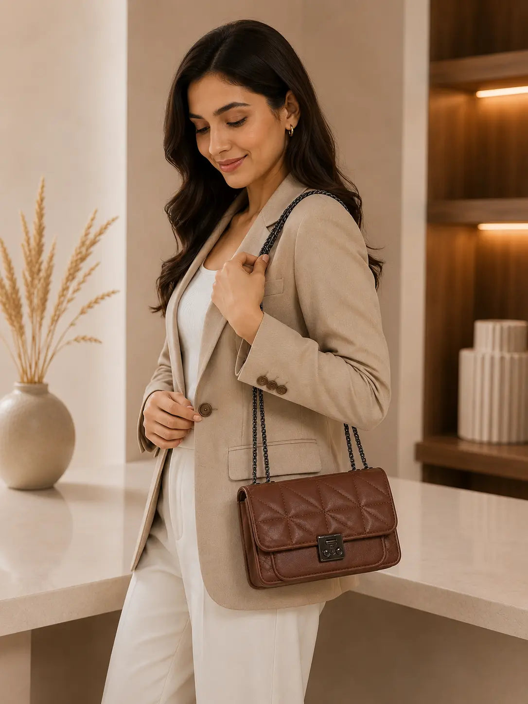 Quilted Brown Crossbody Bag for Women Stylish Ladies Handbag in Pakistan | Trendy & Elegant Design