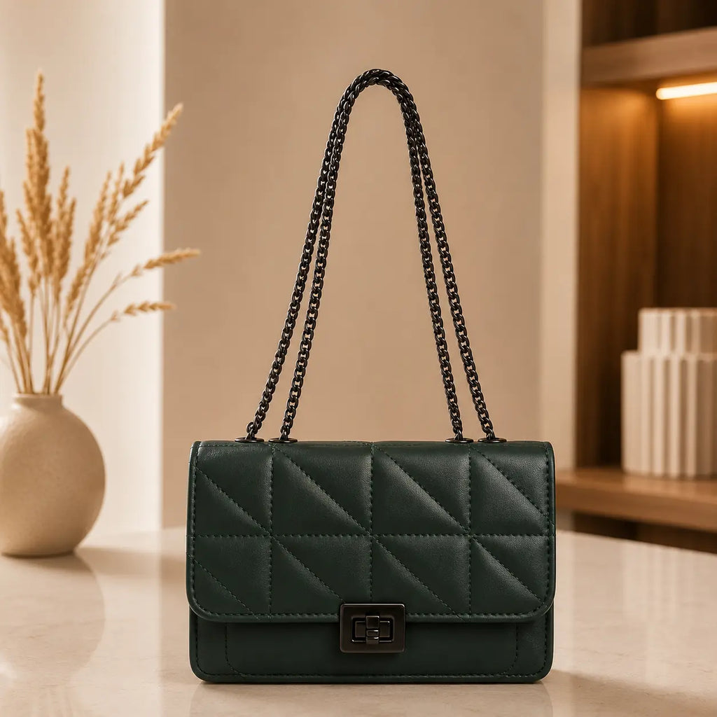 Quilted Green Crossbody Bag for Women Stylish Ladies Handbag in Pakistan | Trendy & Elegant Design