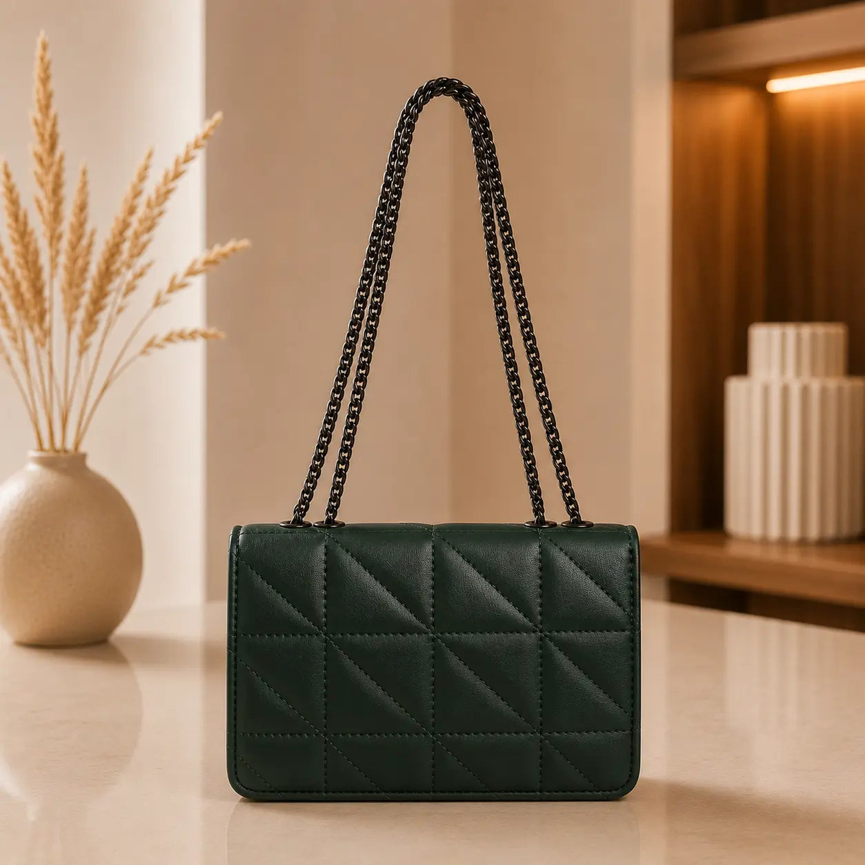 Quilted Green Crossbody Bag for Women Stylish Ladies Handbag in Pakistan | Trendy & Elegant Design