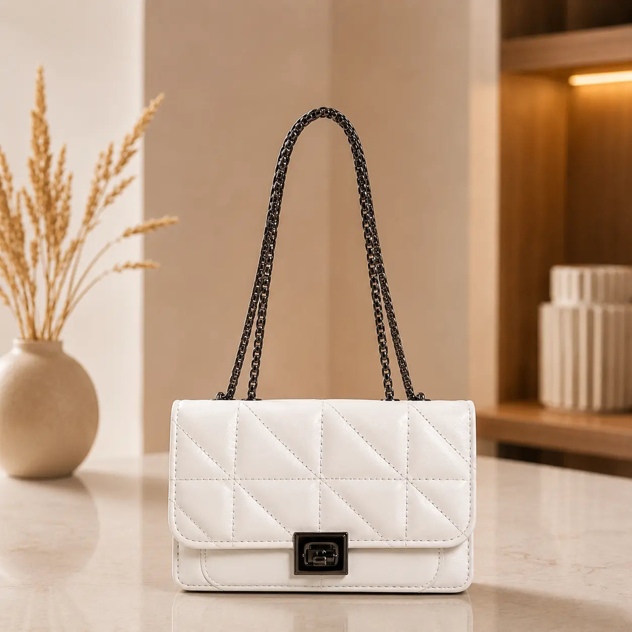 Quilted White Crossbody Bag for Women Stylish Ladies Handbag in Pakistan | Trendy & Elegant Design