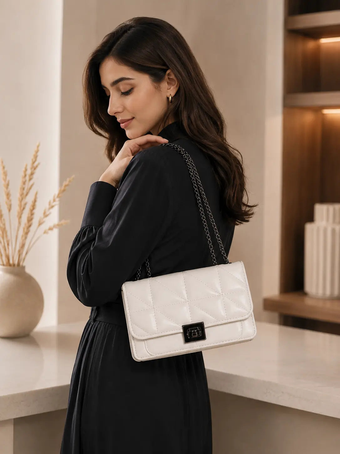 Quilted White Crossbody Bag for Women Stylish Ladies Handbag in Pakistan | Trendy & Elegant Design