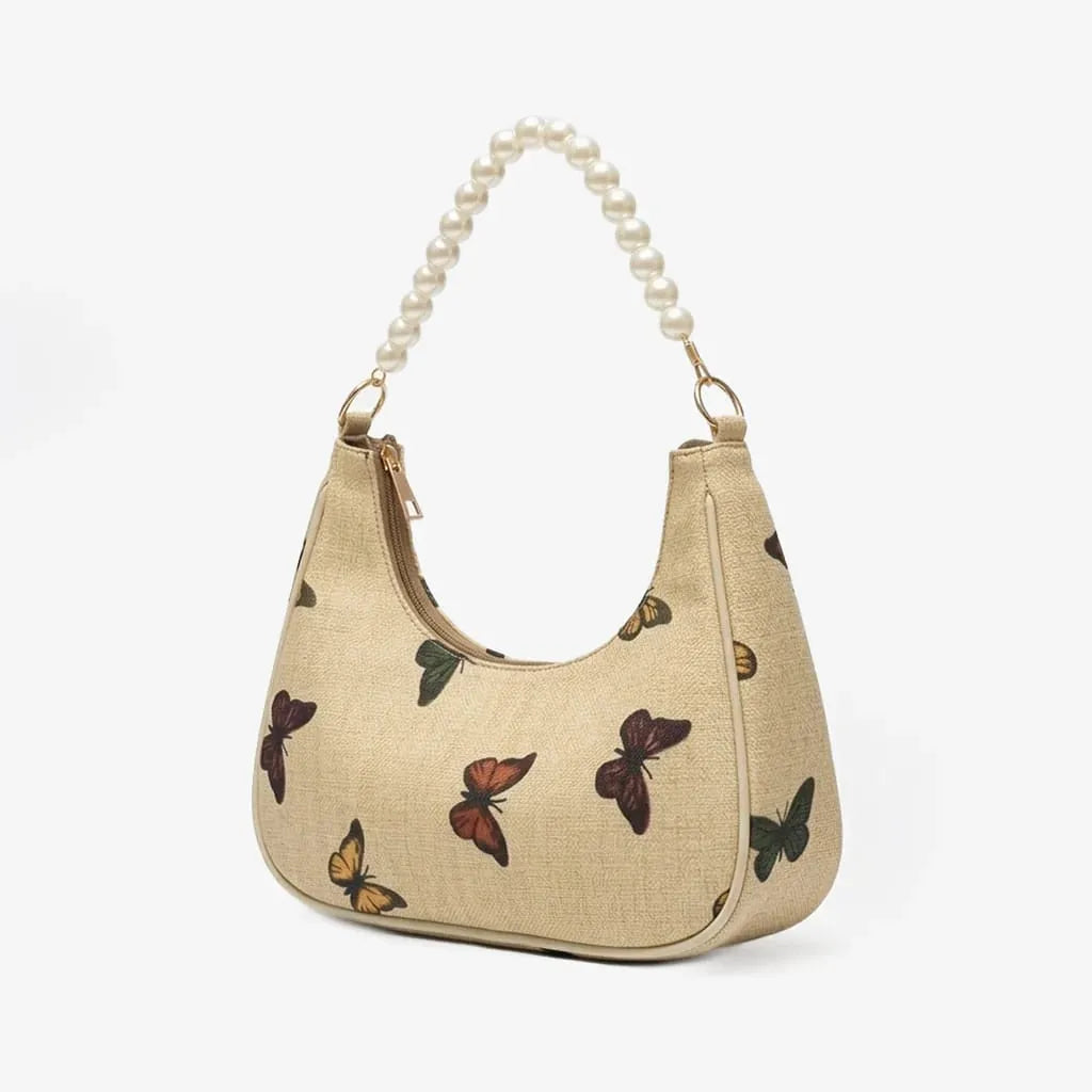 Rangon Ki Titli Pearl Handle Shoulder Bag – Butterfly Print Elegant Handbag for Women